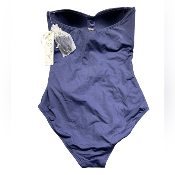 ANNE COLE womens navy blue one piece swimsuit w detachable straps strapless NWT - Picture 6 of 10